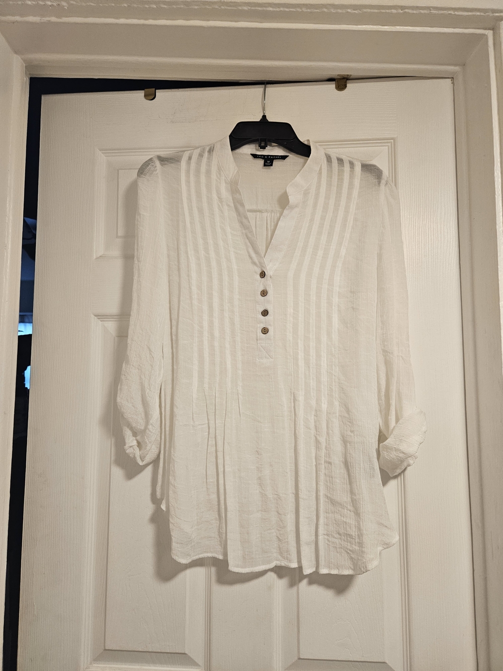 Zac & Rachel White Pintuck Button V-Neck Blouse